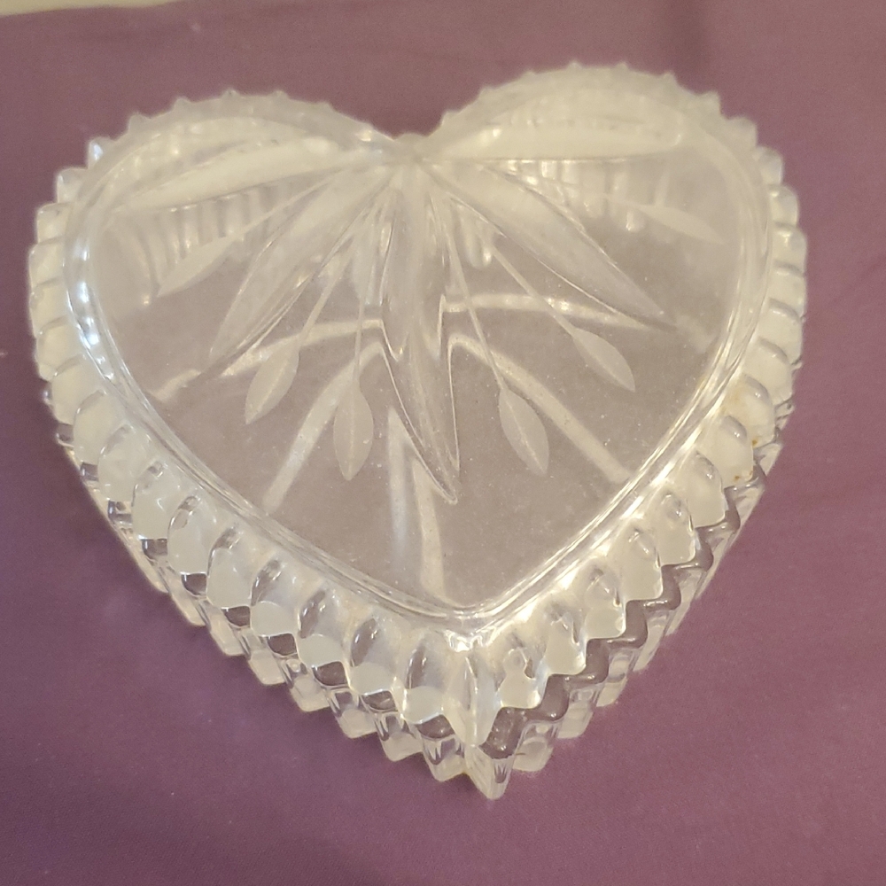 Vintage Heart-Shaped Crystal Trinket Box